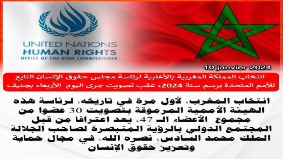 إنتخاب المملكة المغربية بالأغلبية لرئاسة مجلس حقوق الإنسان التابع للأمم المتحدة برسم سنة 2024، عقب تصويت جرى اليوم الأربعاء بجنيف
